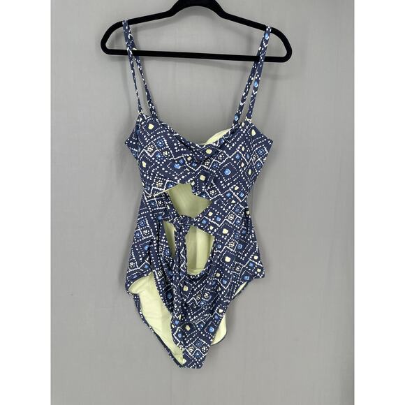Aerie Swimsuit Womens XXL Blue One Piece Cutout Tie Front Full Coverage Navy - Picture 1 of 5